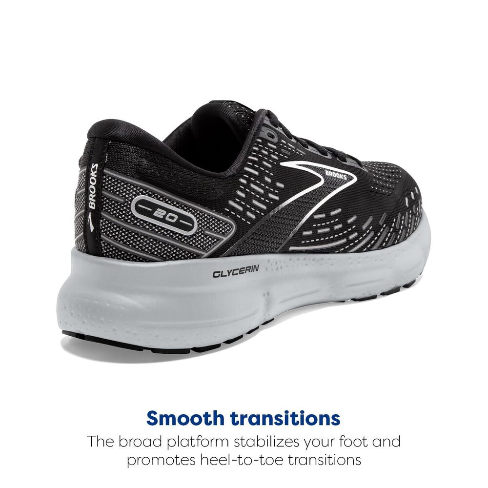 BROOKS WOMEN'S GLYCERIN 20 NEUTRAL RUNNING SHOE - BLACK/WHITE/ALLOY - 9.5 WIDE - Picture 4 of 6
